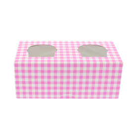 Caja 2 Cupcakes con Soporte 19,5x10x7,5cm Rosa 