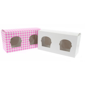 Caja 2 Cupcakes con Soporte 19,5x10x7,5cm Rosa (20 Uds)