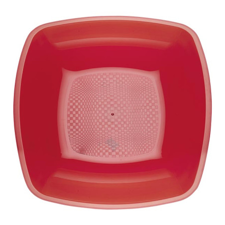 Plato Duro Reutilizable PS Hondo Rojo Transp. "Square" 18cm (25 Uds)