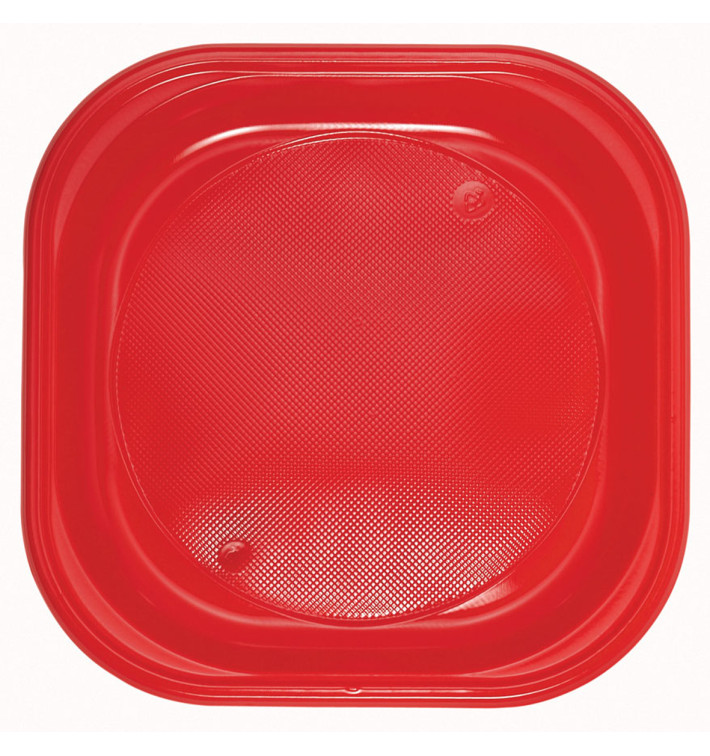 Plato de Plastico Cuadrado Rojo PS 170mm (30 Uds)