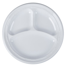 Plato de Plastico PS "Famous Impact" 3 C. Blanco Ø260mm (125 Uds)