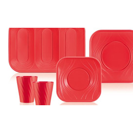 Plato de Plastico PP "X-Table" Cuadrado Rojo 180mm (120 Uds)