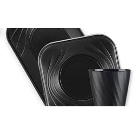 Plato de Plastico PP "X-Table" Cuadrado Negro 180mm (8 Uds)
