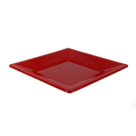 Plato de Plastico Llano Cuadrado Rojo 170mm (25 Uds)