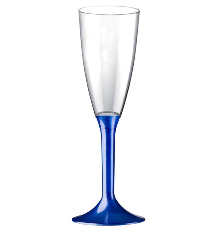 Copa de Plastico Cava con Pie Azul Perlado 120ml (200 Uds)