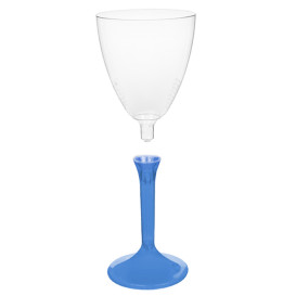 Copa de Plastico Vino con Pie Azul Transp. 180ml (200 Uds)
