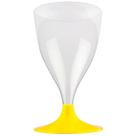 Copa Plástico Vino Pie Amarillo 200ml 2P (20 Uds)