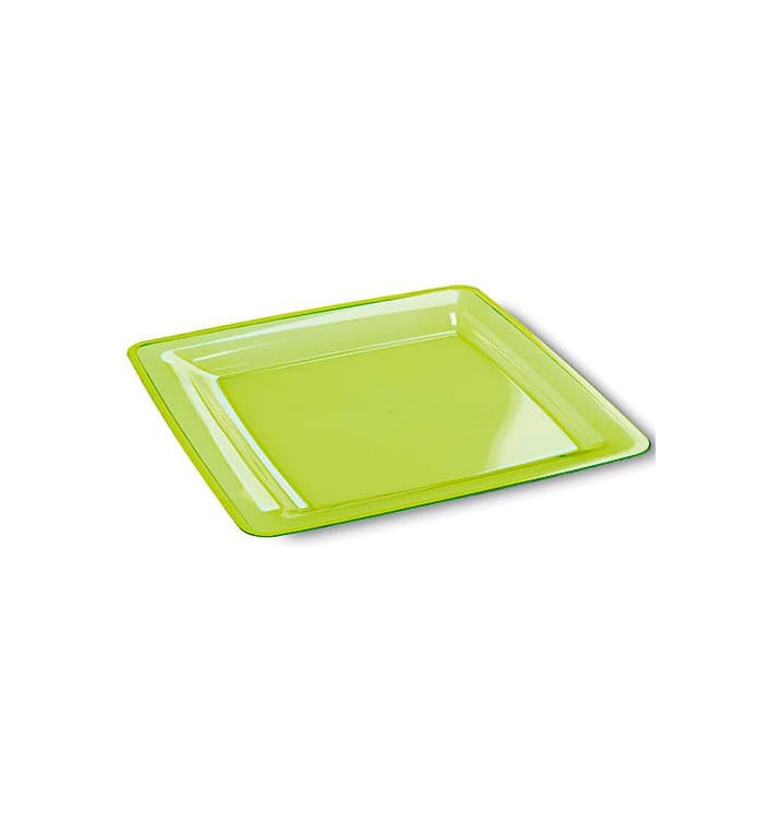 Plato Plastico Cuadrado Extra Rigido Verde 22,5x22,5cm (6 Uds)