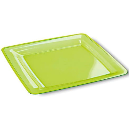 Plato Reutilizable PS Cuadrado Extra Rigido Verde 22,5x22,5cm (6 Uds)