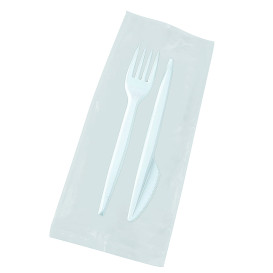 Set de Cubiertos Tenedor y Cuchillo Blancos (25 Uds)