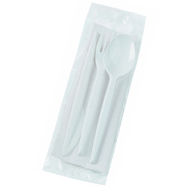 Set Cubiertos Plastico Tenedor, Cuchillo, Cuchara y Servilleta (25 Uds)