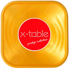 Bol de Plastico PP "X-Table" Cuadrado Oro 180x180mm (8 Uds)