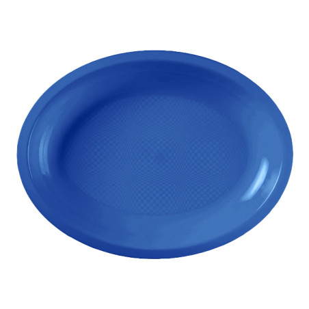 Bandeja Dura Reutilizable PP Ovalada "Round" Azul Mediterraneo  30,5cm (25 Uds)