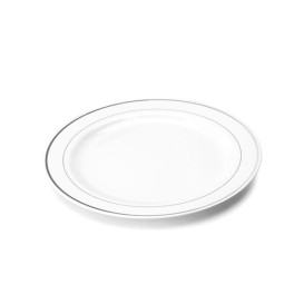 Plato Plastico Extra Rigido con Ribete Plata 63cm (6 Uds)