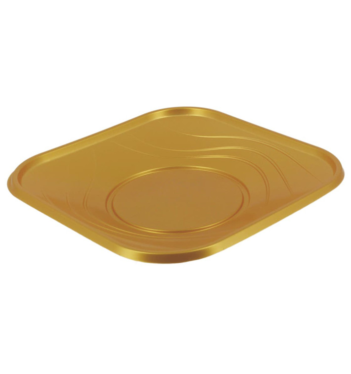 Plato de Plastico PP "X-Table" Cuadrado Oro 180mm (8 Uds)