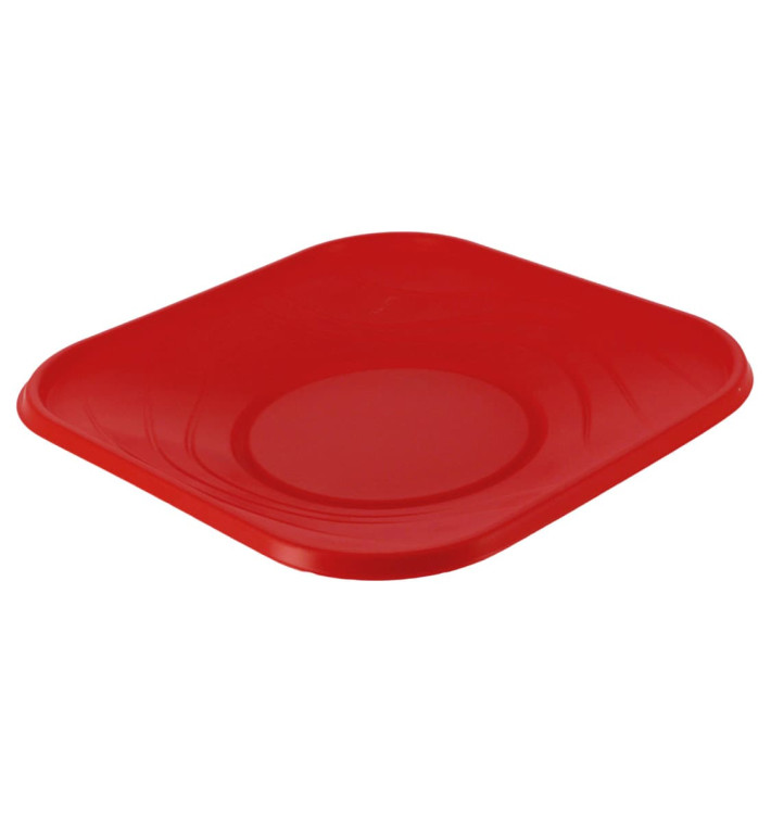 Plato de Plastico PP "X-Table" Cuadrado Rojo 230mm (8 Uds)