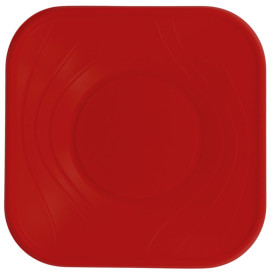 Plato de Plastico PP "X-Table" Cuadrado Rojo 230mm (120 Uds)