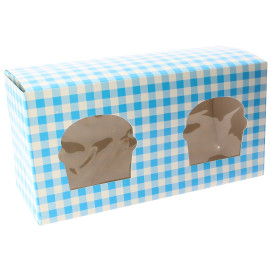 Caja 2 Cupcakes con Soporte 19,5x10x7,5cm Azul (20 Uds)