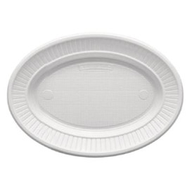 Plato de Plastico PS Ovalado Llano Blanco (1000 Uds)