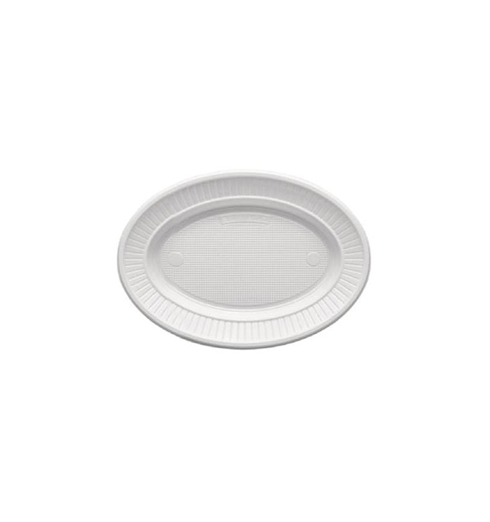 Plato de Plastico PS Ovalado Llano Blanco (1000 Uds)