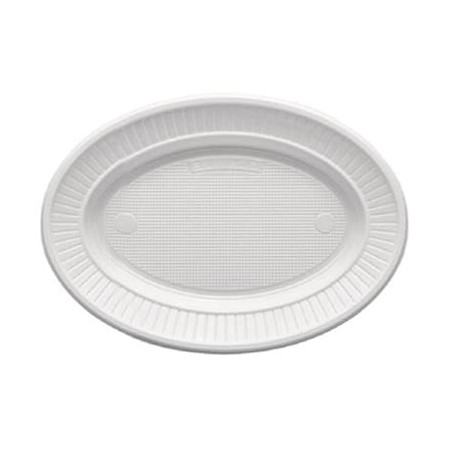 Plato de Plástico PS Ovalado Llano Blanco (1000 Uds)