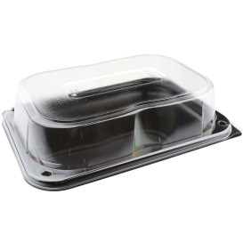 Bandeja Plastico Negra con Tapa PET 24x17cm (5 Uds)