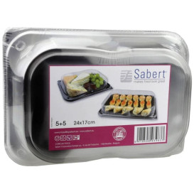 Bandeja Plastico Negra con Tapa PET 24x17cm (5 Uds)