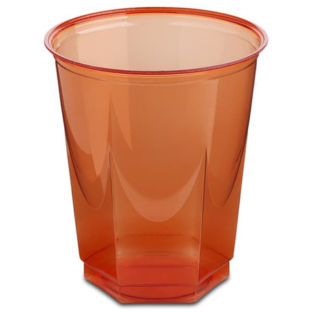 Vaso Plástico Hexagonal PS Cristal Rojo 250ml (10 Uds)