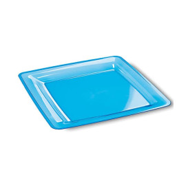 Plato Plastico Cuadrado Extra Rigido Turquesa 18x18cm (6 Uds)