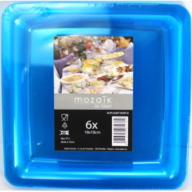 Plato Plastico Cuadrado Extra Rigido Turquesa 18x18cm (6 Uds)