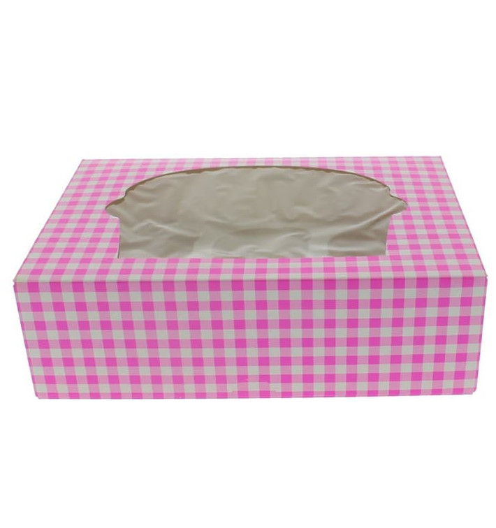 Caja 6 Cupcakes con Soporte 24,3x16,5x7,5cm Rosa (100 Uds)