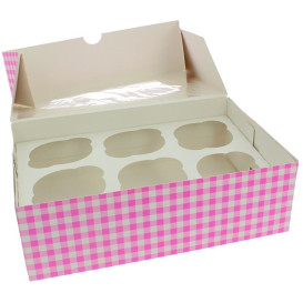 Caja 6 Cupcakes con Soporte 24,3x16,5x7,5cm Rosa (100 Uds)