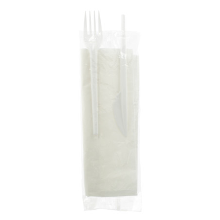 Set Cubiertos Plástico Tenedor, Cuchillo y Servilleta (25 Uds)