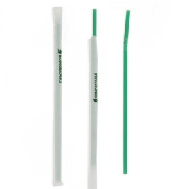 Pajita Flexible Enfundada PLA Verde Ø6mm 24cm (400 Uds)