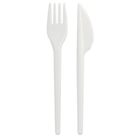 Set Cubiertos Plastico Tenedor y Cuchillo Blanco (25 Uds)