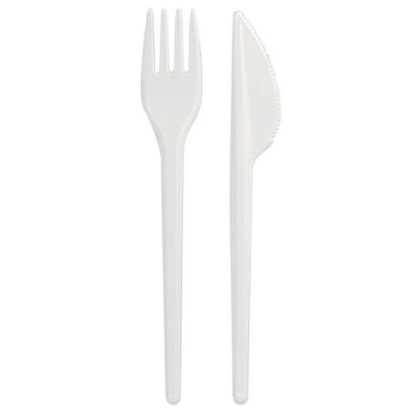 Set Cubiertos Plástico Tenedor y Cuchillo Blanco (25 Uds)