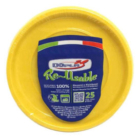 Plato Hondo Redondo Octogonal Plastico PS Amarillo Ø220 mm (25 Uds)