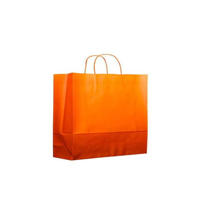Bolsa Papel Naranja con Asas 80g 20+10x29 cm (25 Uds)