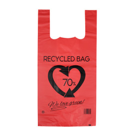 Bolsa Plástico Camiseta 70% Reciclado Rojo 42x53cm G200 (1.000 Uds)