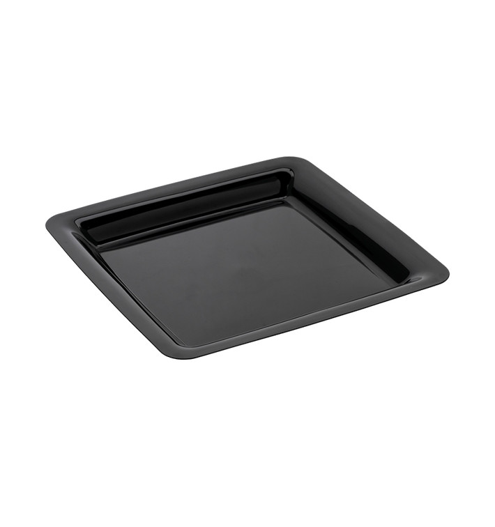 Plato Reutilizable PS Cuadrado Extra Rigido Negro 22,5x22,5cm (20 Uds)