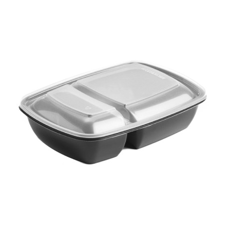 Envase PP Negro 2C con tapa 1300ml 28x20cm (90 Uds)