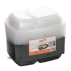 Envase PP Negro 2C con tapa 1300ml 28x20cm (90 Uds)