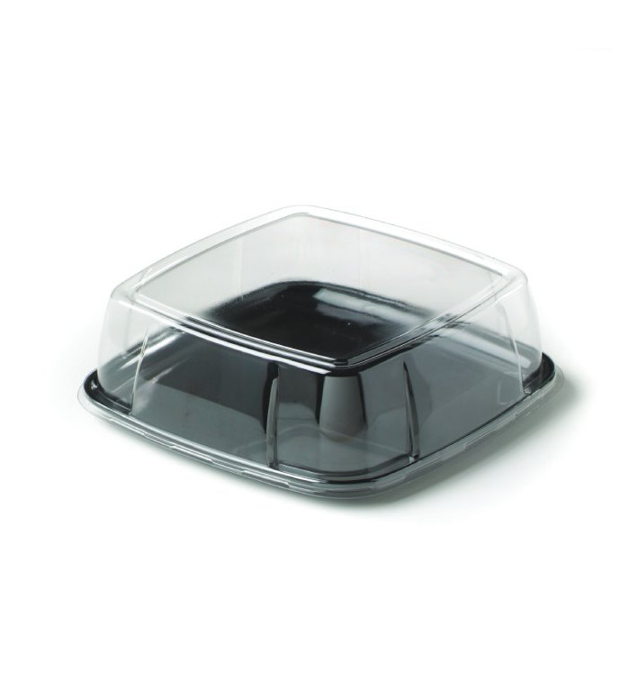 Bandeja Reutilizable PS Cuadrado Dura Negro con Tapa 27x27cm (25 Uds)