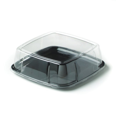 Bandeja Reutilizable PS Cuadrado Dura Negro con Tapa 35x35cm (25 Uds)