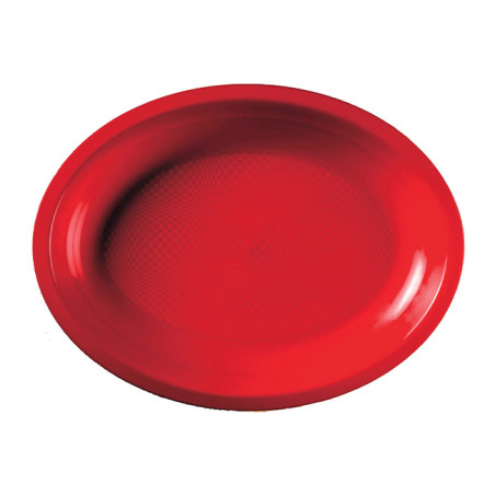 Bandeja Dura Reutilizable PP Ovalada "Round" Rojo  25,5x19cm (50 Uds)