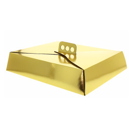 Caja Carton Oro Tarta Cuadrada 23,5x30x8 cm (100 Uds)