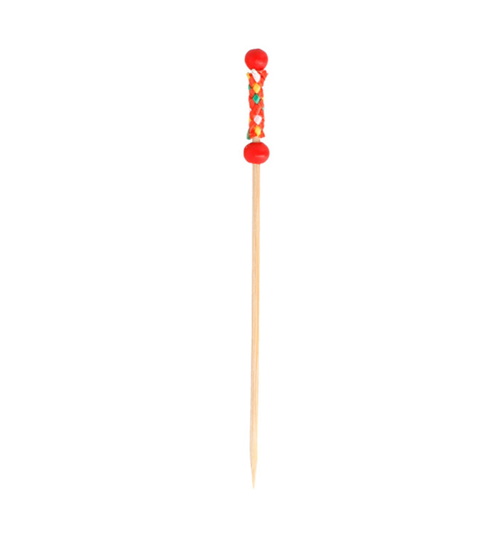 Pinchos de Bambú Decorados Rojo 120mm (100 Uds)