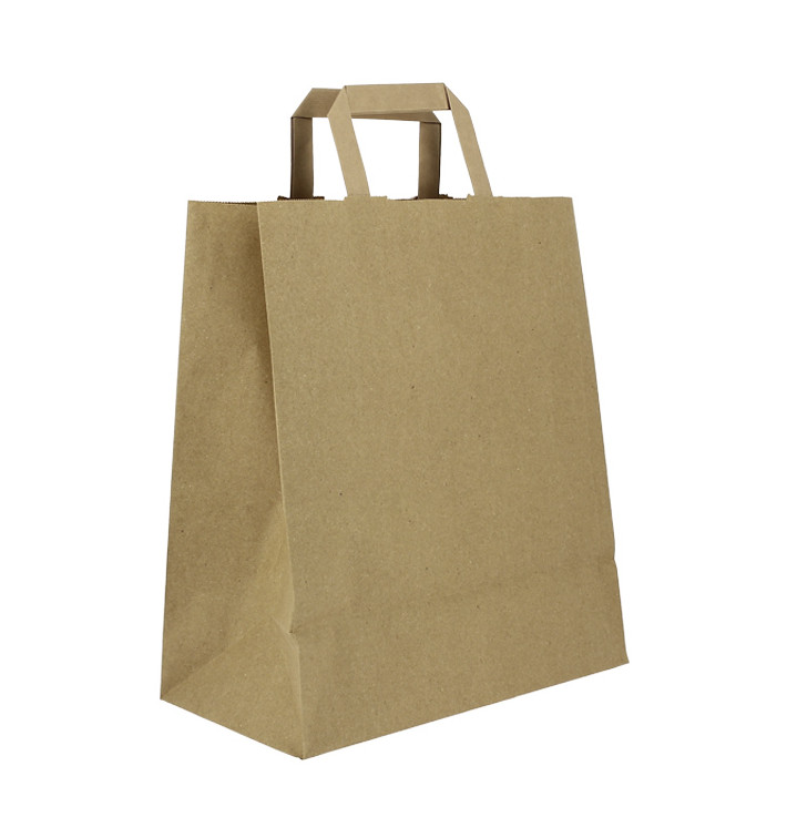 Bolsas de Papel Asa Plana Kraft 80g/m² 26+14x29cm (250 Uds)