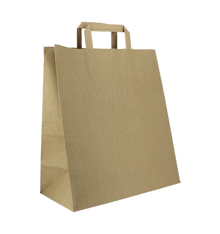 Bolsas de Papel Asa Plana Kraft 80g/m² 32+16x35cm (250 Uds)