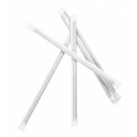 Pajita Recta Papel Negro Enfundada Blanco Ø6mm 21cm (6000 Uds)